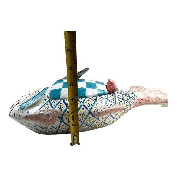 Vintage Italian Italy Ceramic Fish Soup Tureen Bowl Hand Painted Ladle Large 13” - Picture 11 of 11